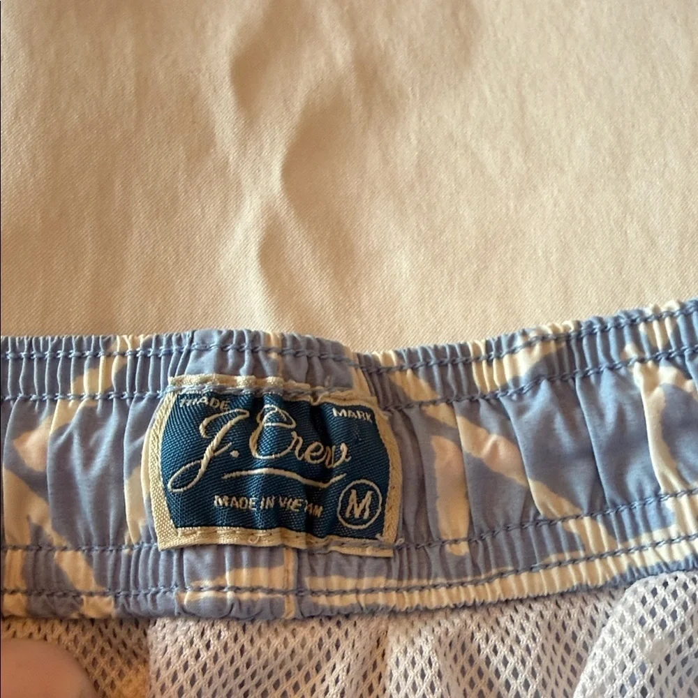 J. Crew Blue and Cream Geometric Swim Trunks